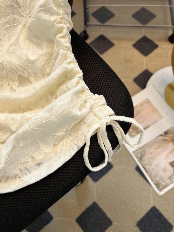 Franclia T-shirt femme à manches courtes avec cordon de serrage, style chinois minimaliste, couleur unie – Image 5