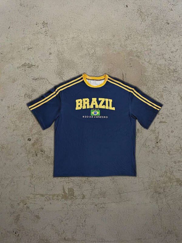 T-shirt casual à manches courtes, de couleur unie et rayé, avec un graphique du drapeau du Brésil à la mode, pour homme. Printemps/Été 2025 – Image 3
