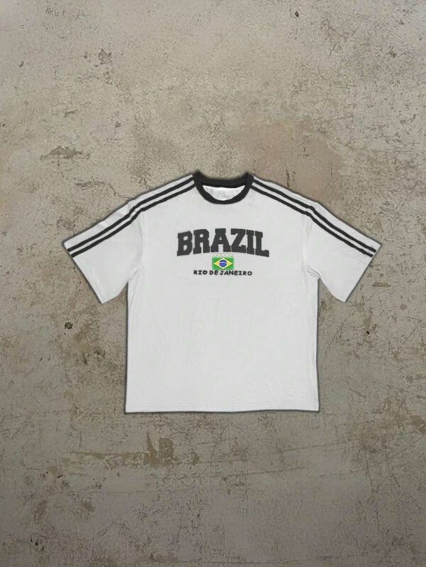 T-shirt casual à manches courtes, de couleur unie et rayé, avec un graphique du drapeau du Brésil à la mode, pour homme. Printemps/Été 2025 – Image 6