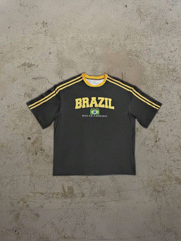 T-shirt casual à manches courtes, de couleur unie et rayé, avec un graphique du drapeau du Brésil à la mode, pour homme. Printemps/Été 2025 – Image 12