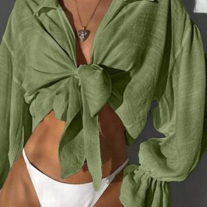 SHEIN Swim Kimono d'été sans soutien-gorge avec manches à volants et nœud devant, blouse verte