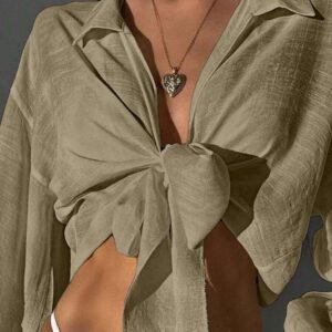 SHEIN Swim Kimono d'été sans soutien-gorge avec manches à volants et nœud devant, blouse verte