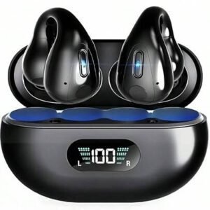 Écouteurs sans fil à clip d'oreille pour l'automne, écouteurs sans fil compatibles Bluetooth avec boîtier de chargement à affichage numérique, conception d'écouteurs à oreilles ouvertes pour le sport, la course, la salle de gym, le bureau, écouteurs sans fil 200mAh