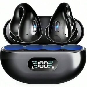 Écouteurs sans fil à clip d'oreille pour l'automne, écouteurs sans fil compatibles Bluetooth avec boîtier de chargement à affichage numérique, conception d'écouteurs à oreilles ouvertes pour le sport, la course, la salle de gym, le bureau, écouteurs sans fil 200mAh