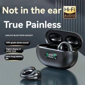 Écouteurs sans fil à clip d'oreille pour l'automne, écouteurs sans fil compatibles Bluetooth avec boîtier de chargement à affichage numérique, conception d'écouteurs à oreilles ouvertes pour le sport, la course, la salle de gym, le bureau, écouteurs sans fil 200mAh