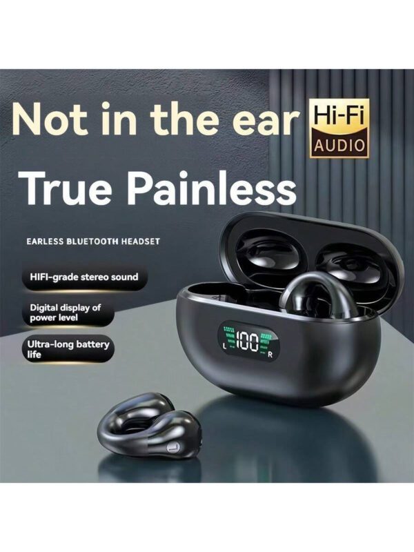 Écouteurs sans fil à clip d'oreille pour l'automne, écouteurs sans fil compatibles Bluetooth avec boîtier de chargement à affichage numérique, conception d'écouteurs à oreilles ouvertes pour le sport, la course, la salle de gym, le bureau, écouteurs sans fil 200mAh – Image 3