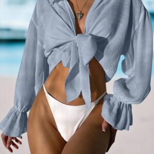 SHEIN Swim Kimono d'été sans soutien-gorge avec manches à volants et nœud devant, blouse verte