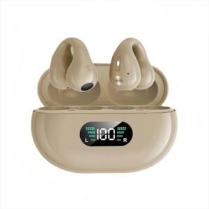 Écouteurs sans fil à clip d'oreille pour l'automne, écouteurs sans fil compatibles Bluetooth avec boîtier de chargement à affichage numérique, conception d'écouteurs à oreilles ouvertes pour le sport, la course, la salle de gym, le bureau, écouteurs sans fil 200mAh