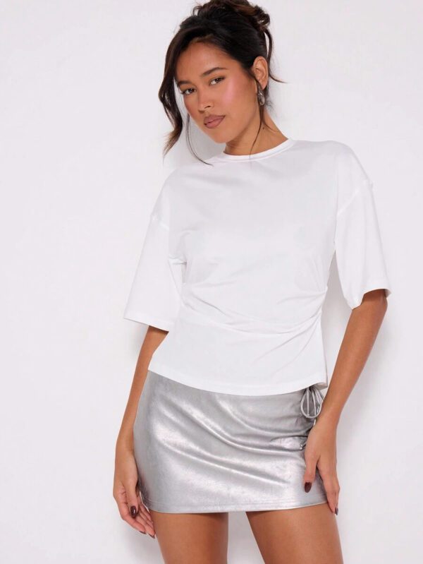 MUSERA T-shirt drapé à taille cintrée, basiques décontractés pour l'été, le printemps, les vacances, l'aéroport, les jours fériés, oversize pour l'automne et l'hiver – Image 2