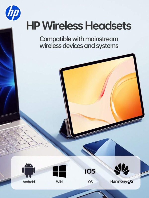 HP Écouteurs sans fil HP avec qualité sonore premium, jumelage automatique 5.3, jusqu'à 30h d'autonomie, légers avec microphone, compatibles Android, casque et haut-parleur de jeu avec microphone, cadeau pour les fêtes, cadeau de la Saint-Valentin – Image 22