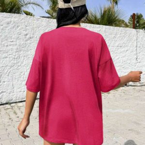 RueChic T-shirt rond oversize décontracté en 100% coton avec appliqué au crochet sur la poitrine