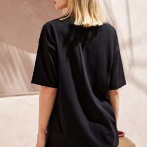 RueChic T-shirt rond oversize décontracté en 100% coton avec appliqué au crochet sur la poitrine