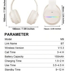 Casque sans fil antibruit, sur-oreille, design rétractable et pliable, convient pour smartphone, cadeau pour le Nouvel An et la Saint-Valentin, USB-C, stéréo Hi-Fi avec basses, appels mains libres clairs