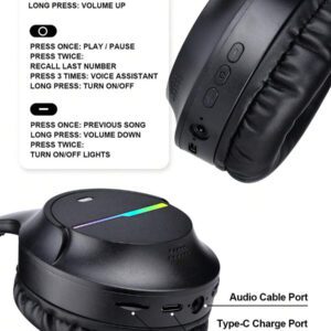 Casque sans fil antibruit, sur-oreille, design rétractable et pliable, convient pour smartphone, cadeau pour le Nouvel An et la Saint-Valentin, USB-C, stéréo Hi-Fi avec basses, appels mains libres clairs