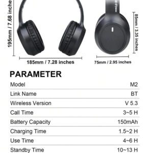 Casque sans fil antibruit, sur-oreille, design rétractable et pliable, convient pour smartphone, cadeau pour le Nouvel An et la Saint-Valentin, USB-C, stéréo Hi-Fi avec basses, appels mains libres clairs