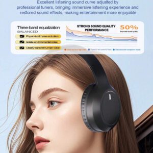 Casque sans fil antibruit, sur-oreille, design rétractable et pliable, convient pour smartphone, cadeau pour le Nouvel An et la Saint-Valentin, USB-C, stéréo Hi-Fi avec basses, appels mains libres clairs