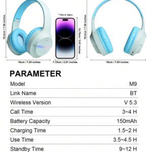 Casque sans fil antibruit, sur-oreille, design rétractable et pliable, convient pour smartphone, cadeau pour le Nouvel An et la Saint-Valentin, USB-C, stéréo Hi-Fi avec basses, appels mains libres clairs