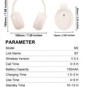 Casque sans fil antibruit, sur-oreille, design rétractable et pliable, convient pour smartphone, cadeau pour le Nouvel An et la Saint-Valentin, USB-C, stéréo Hi-Fi avec basses, appels mains libres clairs