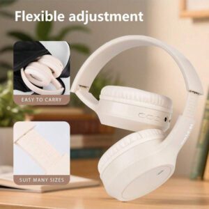 Casque sans fil antibruit, sur-oreille, design rétractable et pliable, convient pour smartphone, cadeau pour le Nouvel An et la Saint-Valentin, USB-C, stéréo Hi-Fi avec basses, appels mains libres clairs