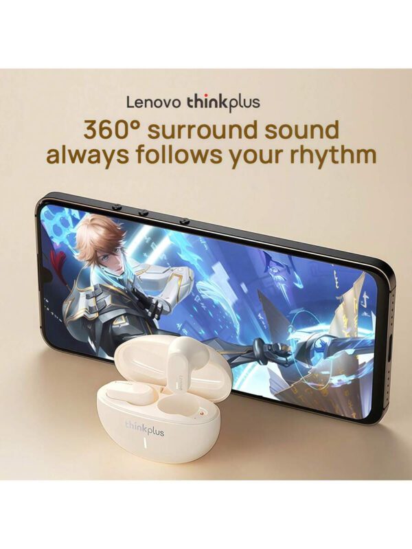 Lenovo Casque Bluetooth Pro Esports LP19, Bluetooth 5.3 Commutation instantanée entre 4 appareils, Latence ultra-faible de 40 ms, Résistant à la transpiration IPX4, Gestes tactiles personnalisables, Charge rapide Type-C, Blanc – Image 12
