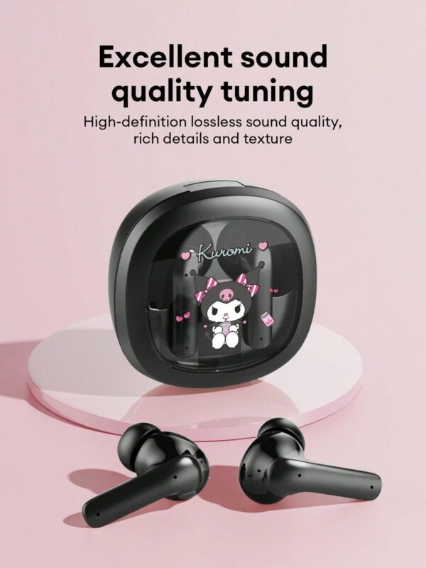 Sanrio Écouteurs Bluetooth SAANRIO KUROMI BL51, intra-auriculaires, son stéréo surround HIFI de haute qualité, microphone HD 5,3, réduction intelligente du bruit, musique et jeux, faible latence, longue durée de vie de la batterie, port confortable avec réduction passive du bruit, écouteurs sans fil – Image 3