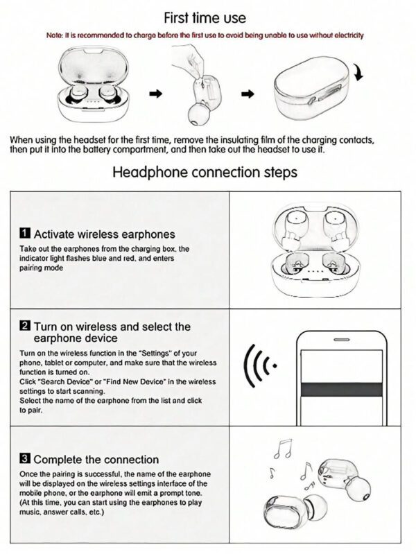 Écouteurs sans fil, style affaires noir, écouteurs sans fil intra-auriculaires avec boîtier de charge, sans câble, micro capacitif, annulation du bruit, contrôle du volume, pour utilisation téléphonique. Mini écouteurs de musique sans fil – Image 9