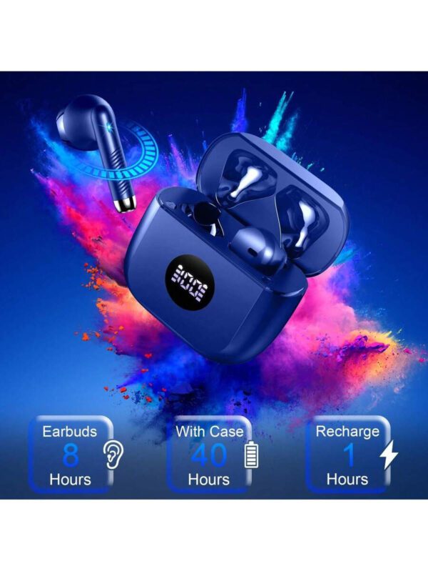 Écouteurs sans fil, écouteurs Bluetooth 5.3 avec affichage de puissance LED, casque stéréo basse, écouteurs intra-auriculaires avec réduction de bruit et microphone, 40h de lecture, étui de transport mini étanche IP7 pour activités sportives, pour Android, iOS, Apple iPhone, iPad, ordinateurs portables, cadeaux pour la famille, les amis, les enfants, Halloween, automne – Image 10