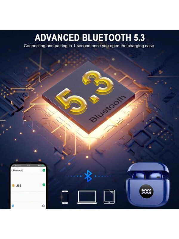 Écouteurs sans fil, écouteurs Bluetooth 5.3 avec affichage de puissance LED, casque stéréo basse, écouteurs intra-auriculaires avec réduction de bruit et microphone, 40h de lecture, étui de transport mini étanche IP7 pour activités sportives, pour Android, iOS, Apple iPhone, iPad, ordinateurs portables, cadeaux pour la famille, les amis, les enfants, Halloween, automne – Image 13