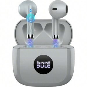 Écouteurs sans fil, écouteurs Bluetooth 5.3 avec affichage de puissance LED, casque stéréo basse, écouteurs intra-auriculaires avec réduction de bruit et microphone, 40h de lecture, étui de transport mini étanche IP7 pour activités sportives, pour Android, iOS, Apple iPhone, iPad, ordinateurs portables, cadeaux pour la famille, les amis, les enfants, Halloween, automne