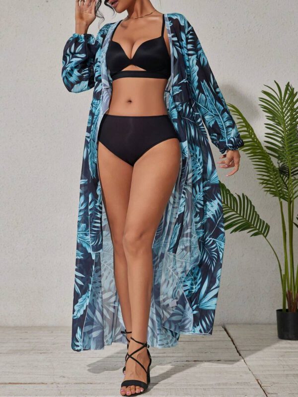 Swim Lushoire Kimono ample casual d'été imprimé de feuilles tropicales multicolores pour femmes, printemps/été – Image 5