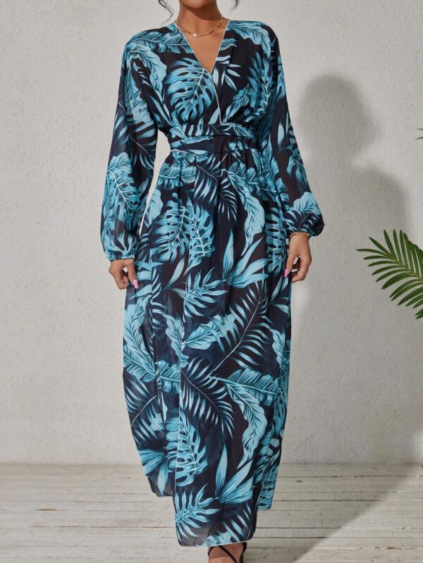 Swim Lushoire Kimono ample casual d'été imprimé de feuilles tropicales multicolores pour femmes, printemps/été – Image 7