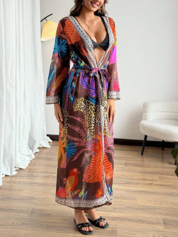 Swim Lushoire Cardigan en mousseline de soie transparente à imprimé tropical, style vacances à la plage – Image 4