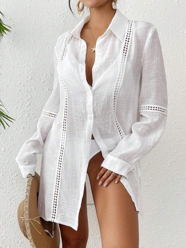 Swim Vcay Femmes Kimono de cache-maillot unie à manches longues avec boutonnage simple, décontracté – Image 7