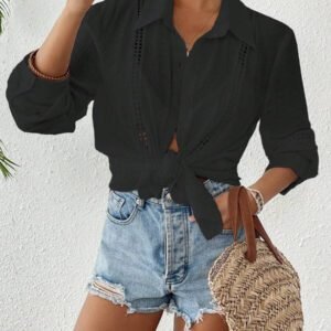 Swim Vcay Femmes Kimono de cache-maillot unie à manches longues avec boutonnage simple, décontracté