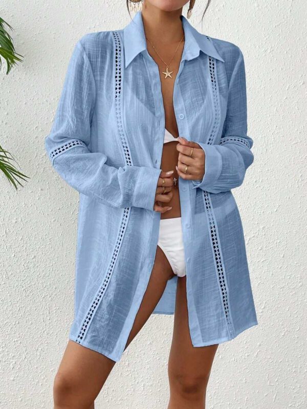 Swim Vcay Femmes Kimono de cache-maillot unie à manches longues avec boutonnage simple, décontracté – Image 25