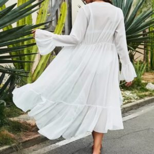 Swim Vcay Kimono femme unicolore pour vacances avec ceinture à la taille et manches évasées