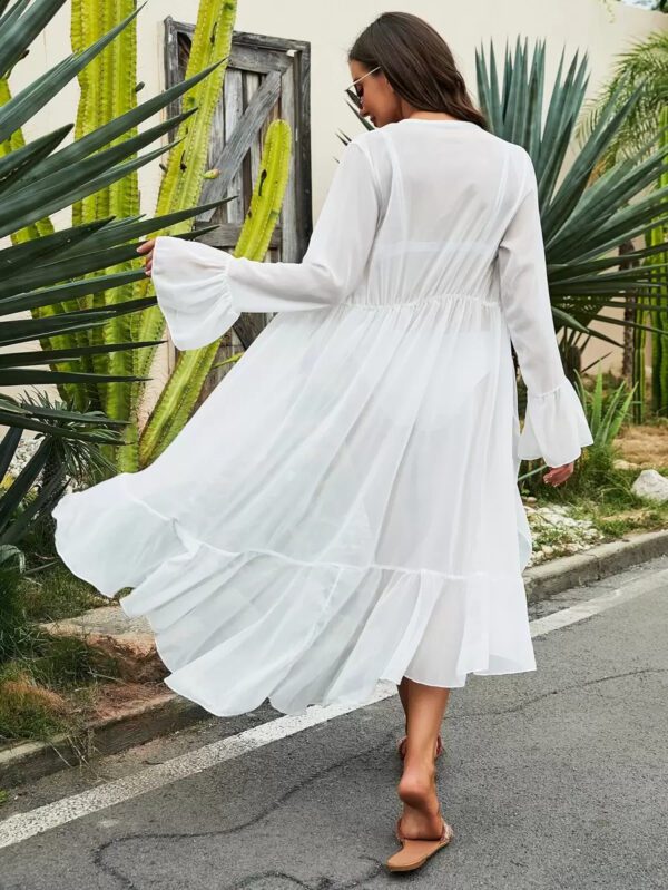 Swim Vcay Kimono femme unicolore pour vacances avec ceinture à la taille et manches évasées – Image 2