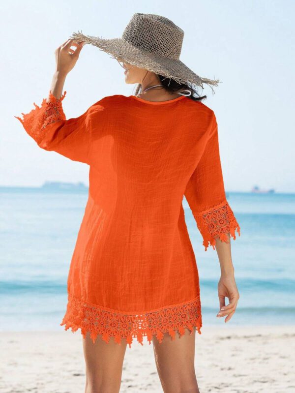 Swim Vcay Kimono couvrant unicolore semi-transparent pour femmes – Image 10