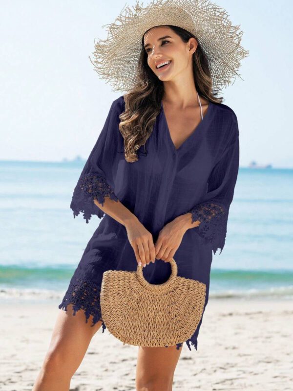 Swim Vcay Kimono couvrant unicolore semi-transparent pour femmes – Image 21