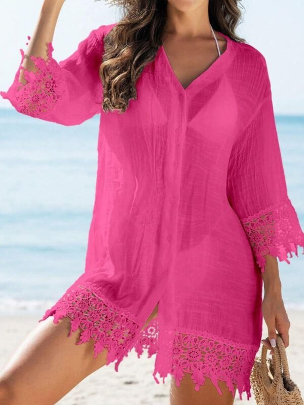 Swim Vcay Kimono couvrant unicolore semi-transparent pour femmes – Image 35