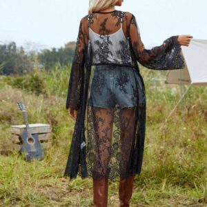 SHEIN VCAY Kimono d'été fleuri en dentelle avec nœud devant, sans le débardeur