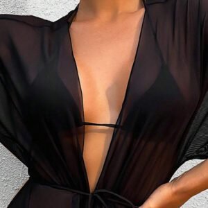 SHEIN Swim Kimono couvrant décontracté à manches courtes et couleur unie pour femmes