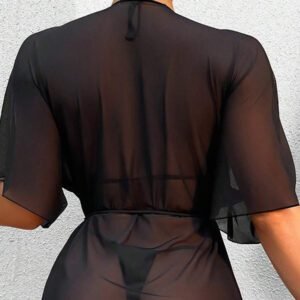 SHEIN Swim Kimono couvrant décontracté à manches courtes et couleur unie pour femmes