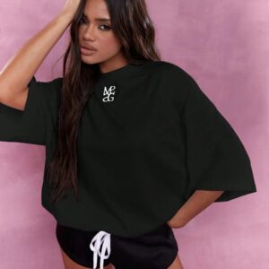 MISSGUIDED T-shirt surdimensionné à col rond et logo brodé