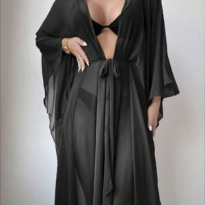 SHEIN Swim Kimono à ourlet ondulé ceinturé sans bikini