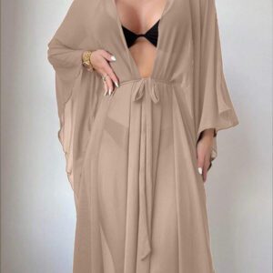 SHEIN Swim Kimono à ourlet ondulé ceinturé sans bikini