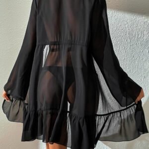 SHEIN Swim Kimono géométrique à volants à nœud