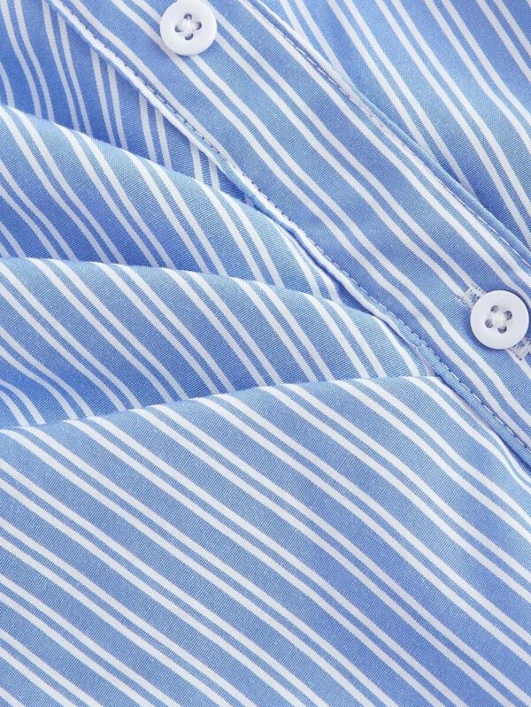 SHEIN MOD Femmes Bleu et Blanc Rayé Col Rabattu Manches Longues Pliantes Affaires, Décontracté Affaires, Années 90, Vêtements d'Automne, Vêtements, Décontracté Affaires, Retour à l'École, Chemisiers Femmes, Hauts de Sortie, Chemise à Manches Longues, Chemisiers Femmes de Travail – Image 5