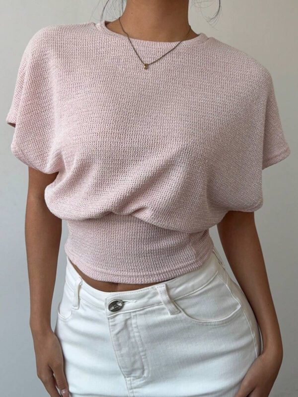 Aloruh T-shirt décontracté simple et à manches courtes de couleur unie pour femmes – Image 7