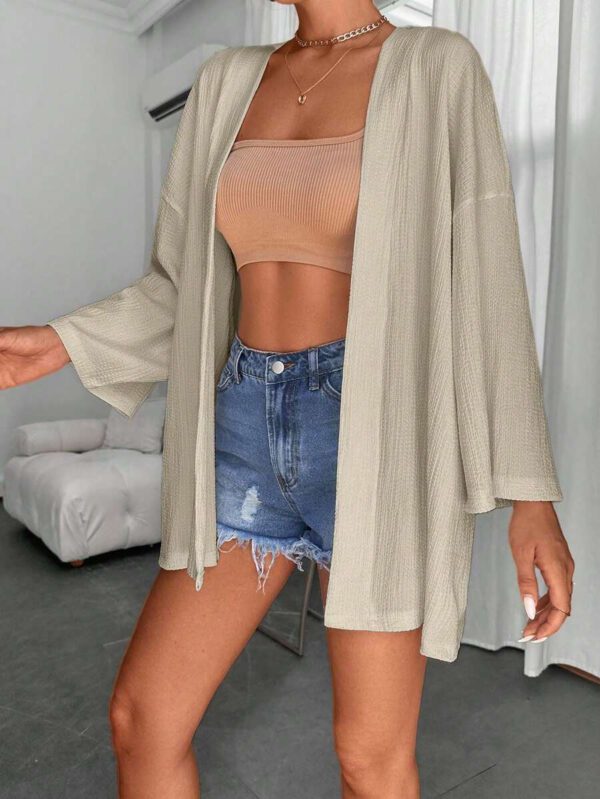 Femme Couleur Unie Épaule Tombante Manches Longues Kimono Ample, Pour Vacances – Image 20